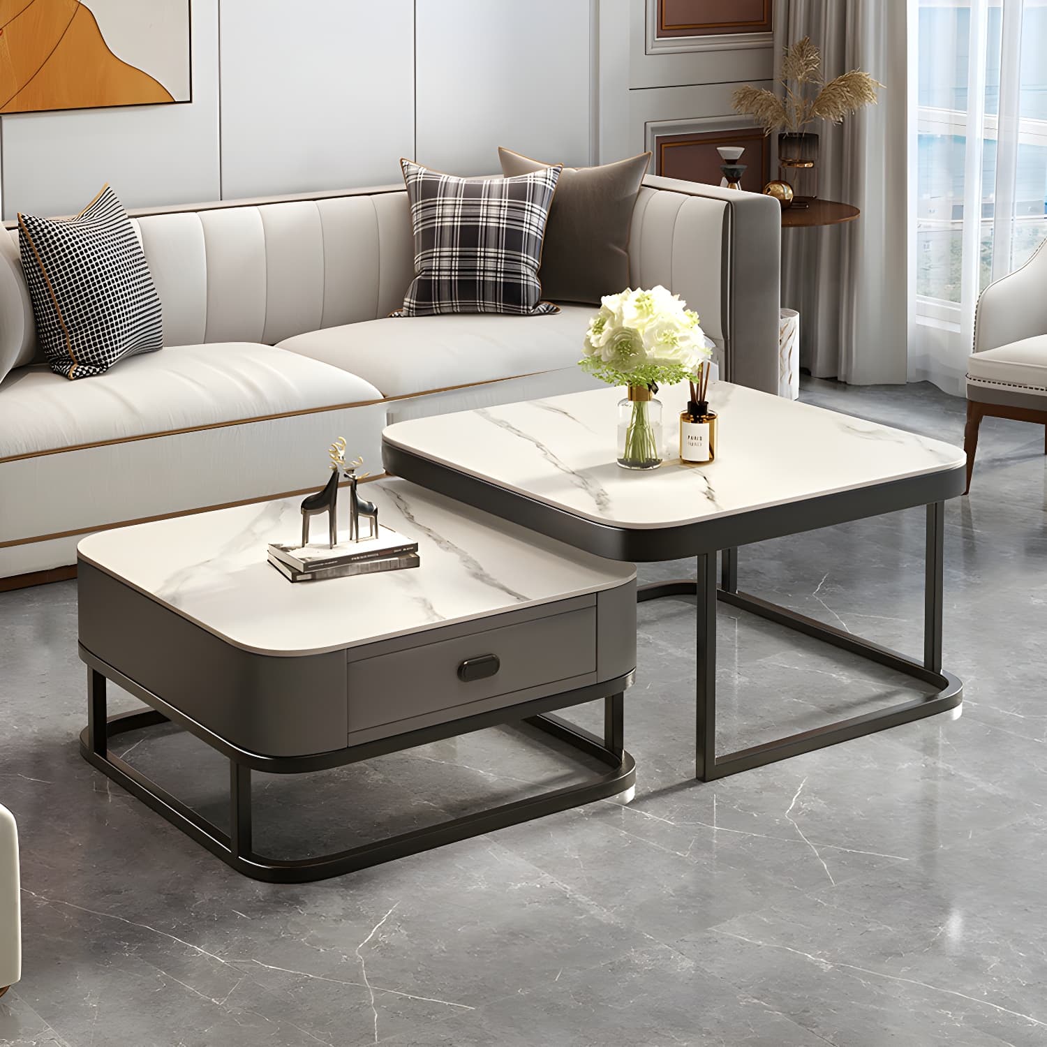Slate Coffee Table Square 2 Nesting Coffee Table Set for Living Room thumbnail 13