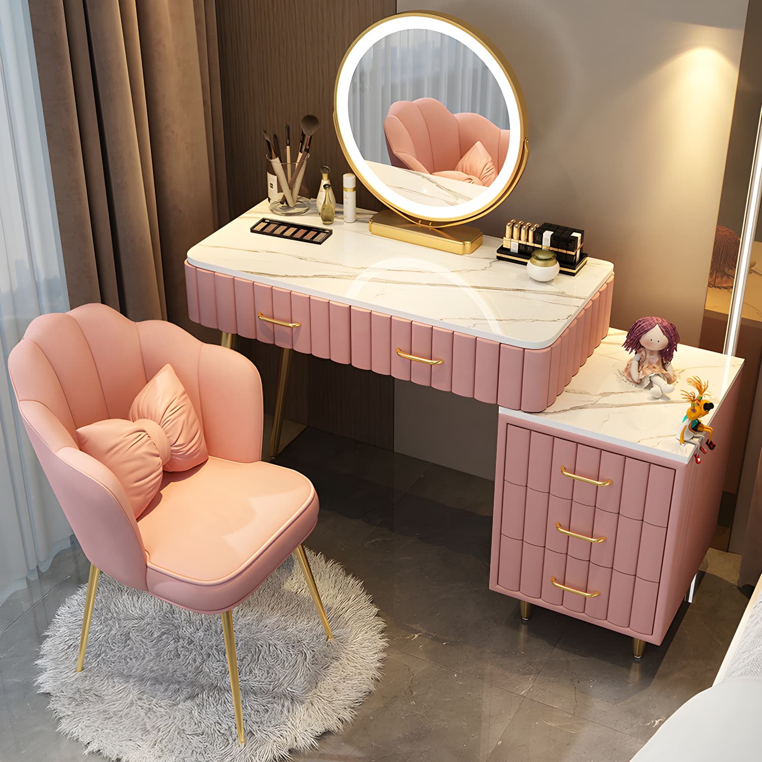 Wooden Makeup Vanity Storage Box Vanity Dressing Table for Bedroom thumbnail 5