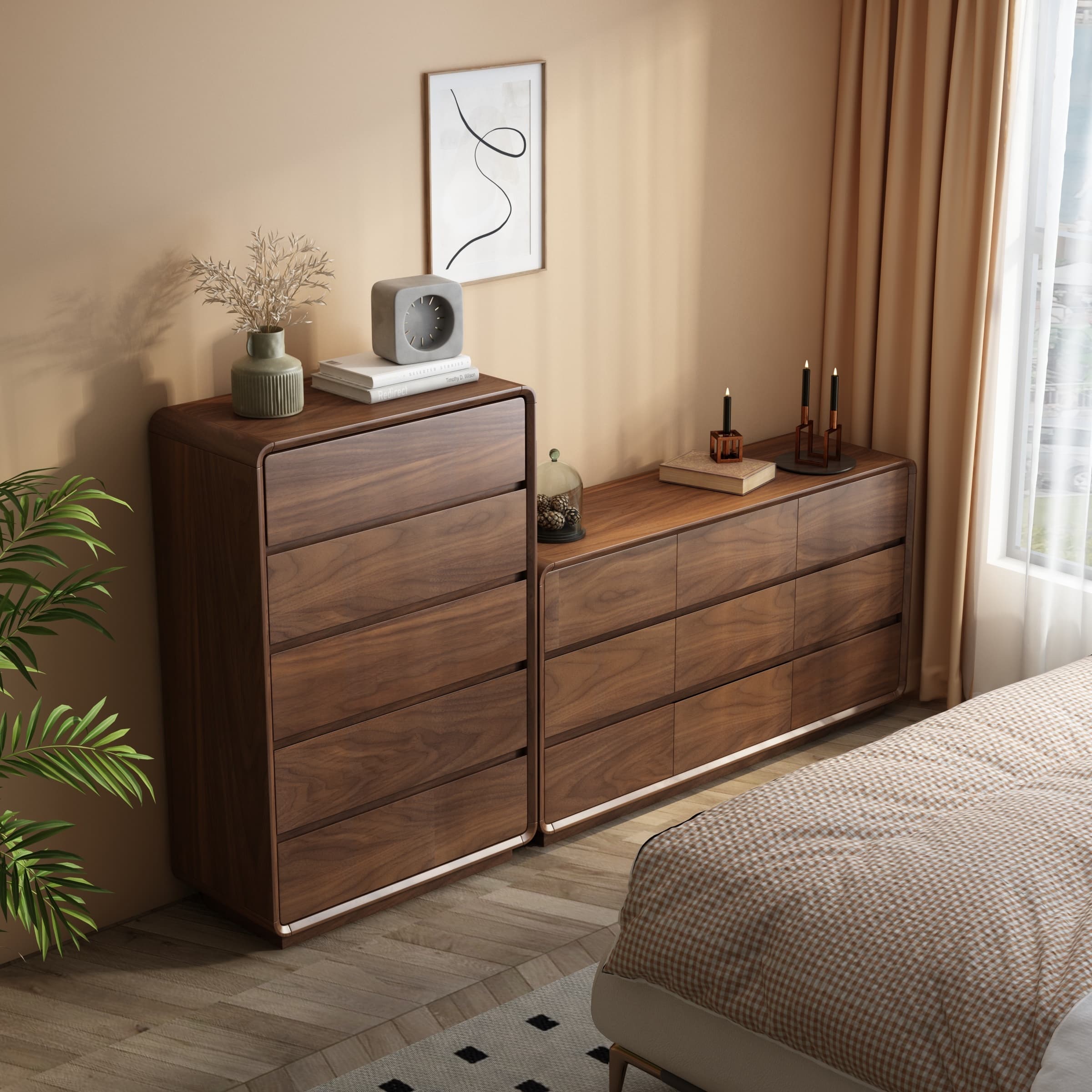Cocoa Simplistic Natural Wood Double Dresser/Lingerie Chest with 6/9/5 Drawers in Horizontal/Vertical Orientation thumbnail 1
