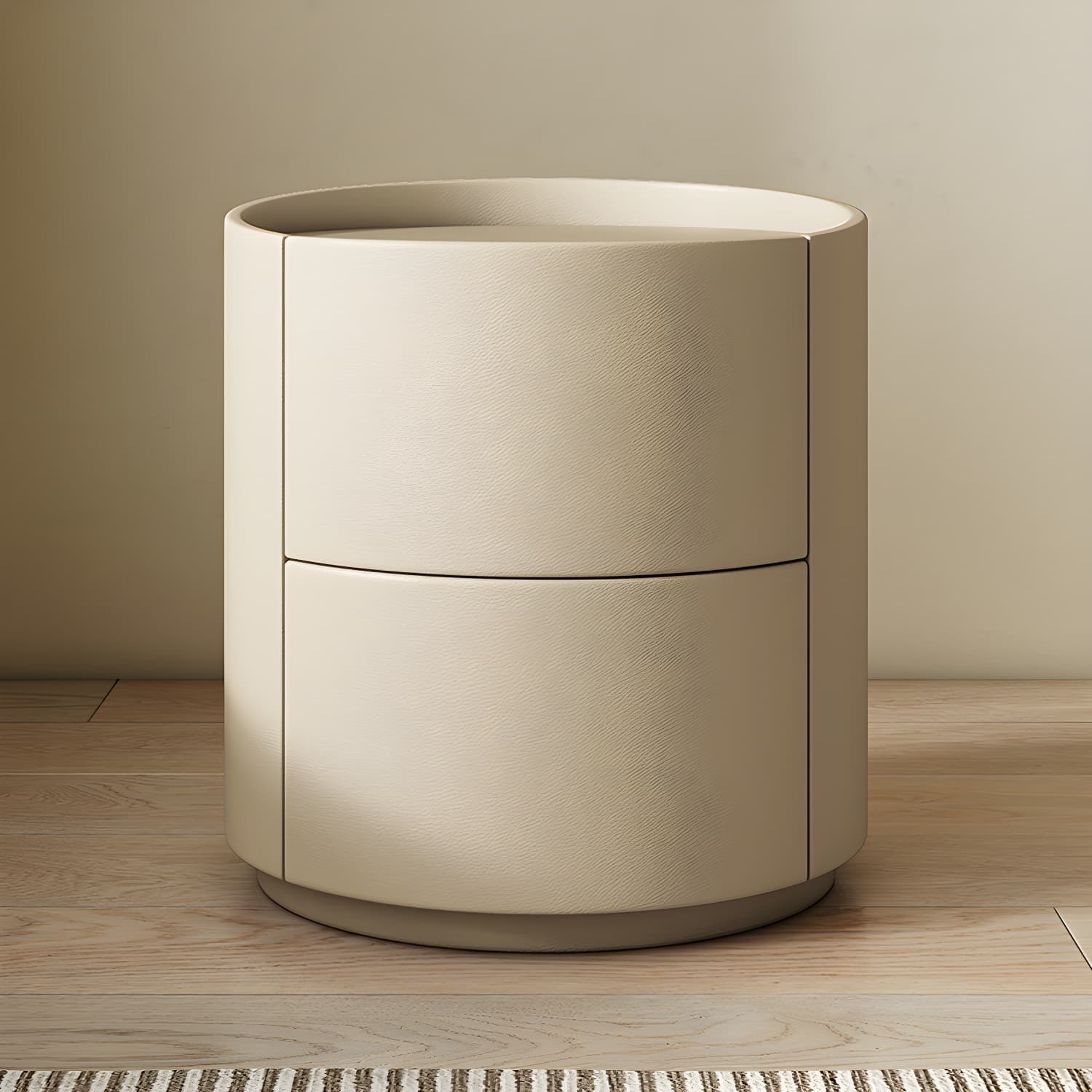 Modern Faux Leather Nightstand with 2 Drawers in Light Wood Tone thumbnail 4