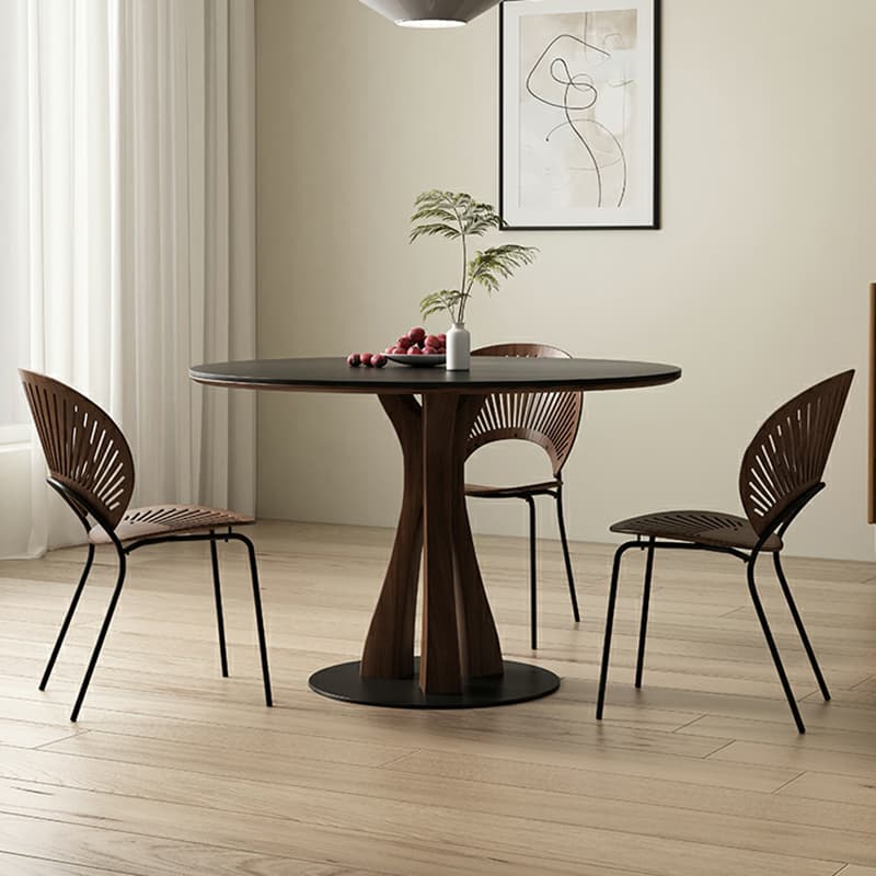 Round Modern Stone Top Dining Table with Solid Wood Pedestal Base thumbnail 5