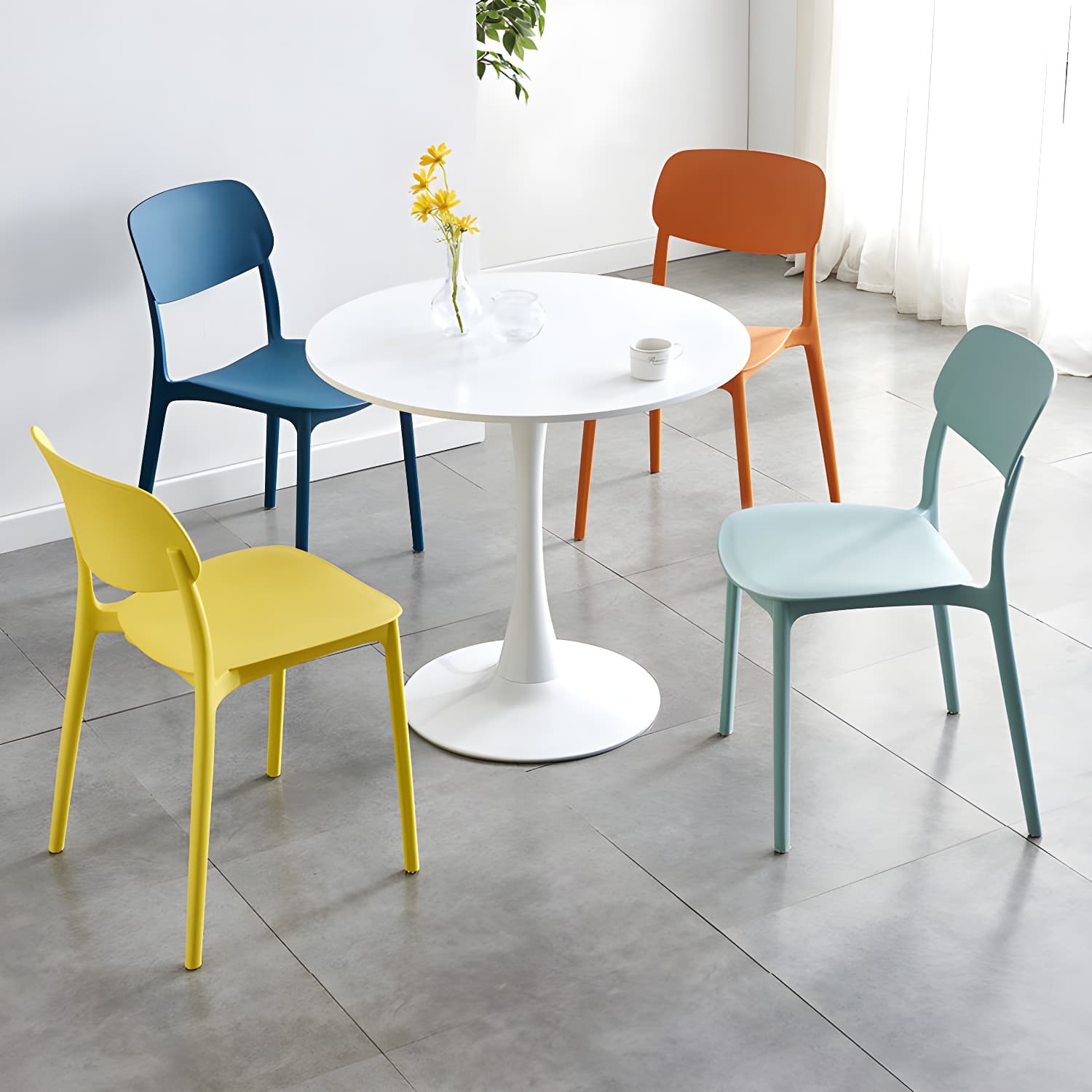 Scandinavian Stackable Armless Dining Chairs Plastic Open Back Dining Side Chair thumbnail 13