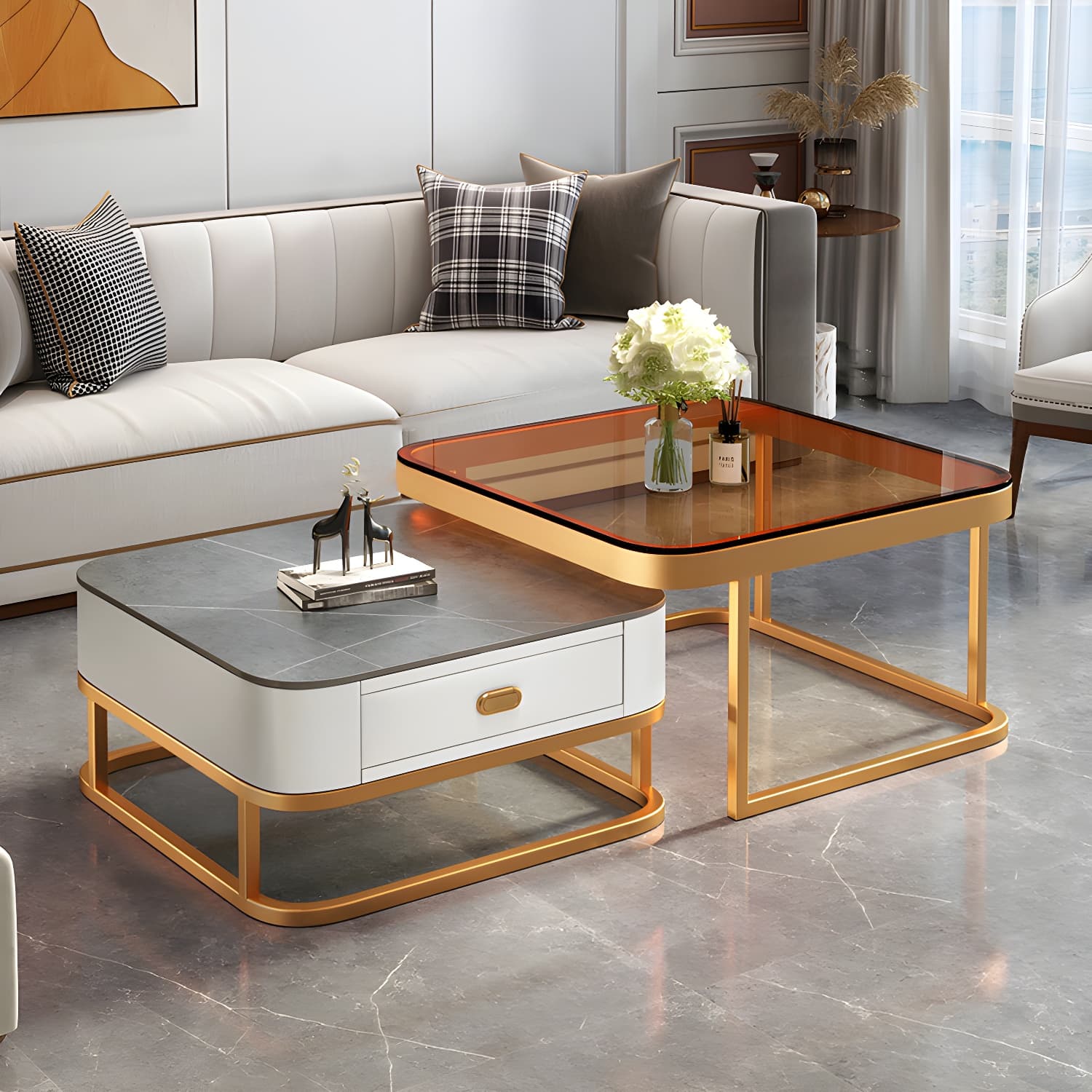 Slate Coffee Table Square 2 Nesting Coffee Table Set for Living Room thumbnail 5