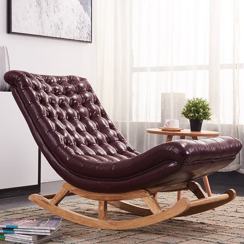 Stationary Ergonomic Rocking Chair with Rear & Ottoman, Green/Yellow/Coffee thumbnail 9