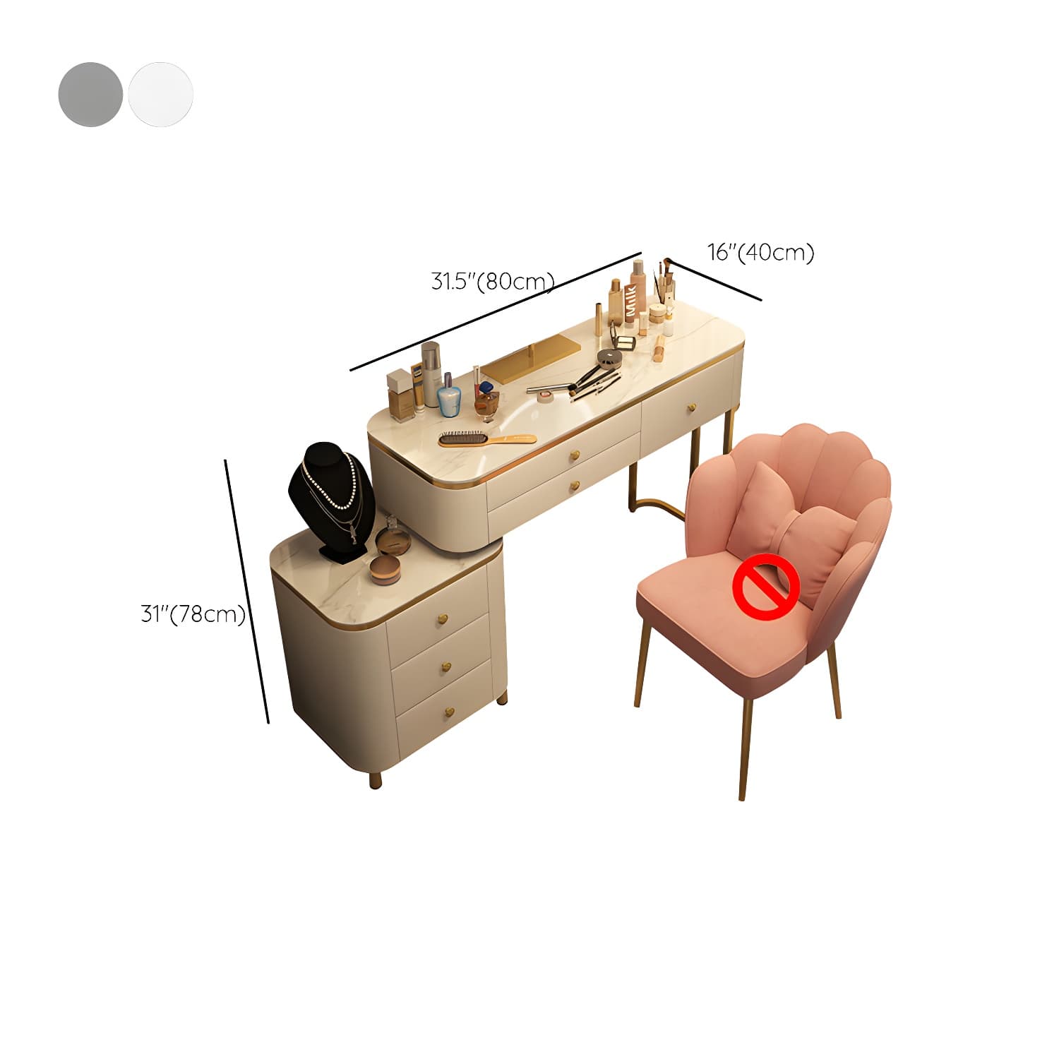 Scandinavian Wooden Vanity Desk in White Modern with Drawers Dressing Table thumbnail 15