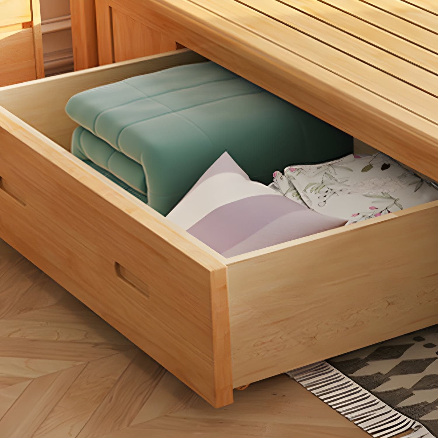 84.65 inch Wide Scandinavian Bed Frame Solid Wood Standard Bed with Headboard thumbnail 7