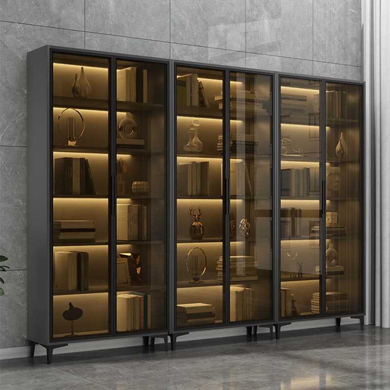 Glam Rectangle Accent Cabinet with Metal Base and Wood Countertop, Glass Doors and Lighting Included thumbnail 3