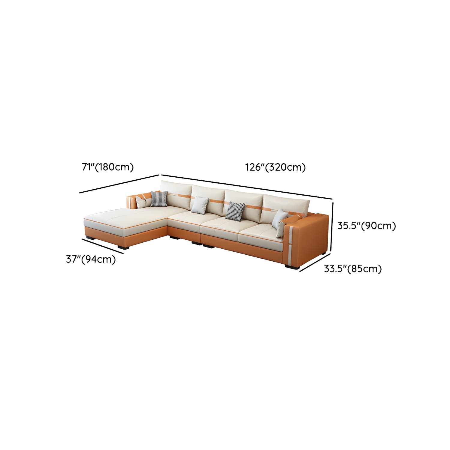 Scandinavian Wood Frame Beige Faux Leather Stationary Sectional Sofa with Cushion Back thumbnail 20