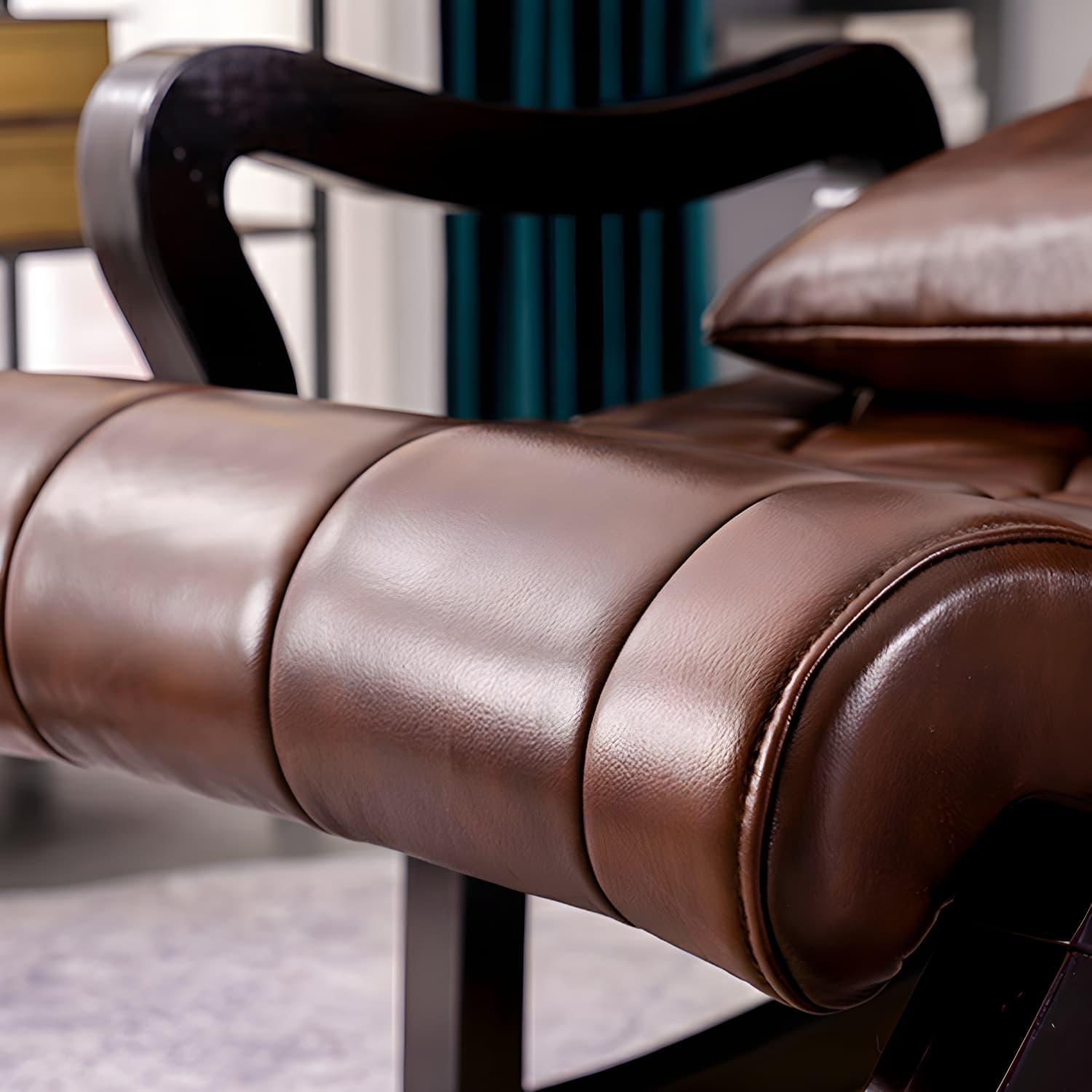 49" Wide Tufted Cushions Solid Wood Leather Rocking Accent Chair thumbnail 17