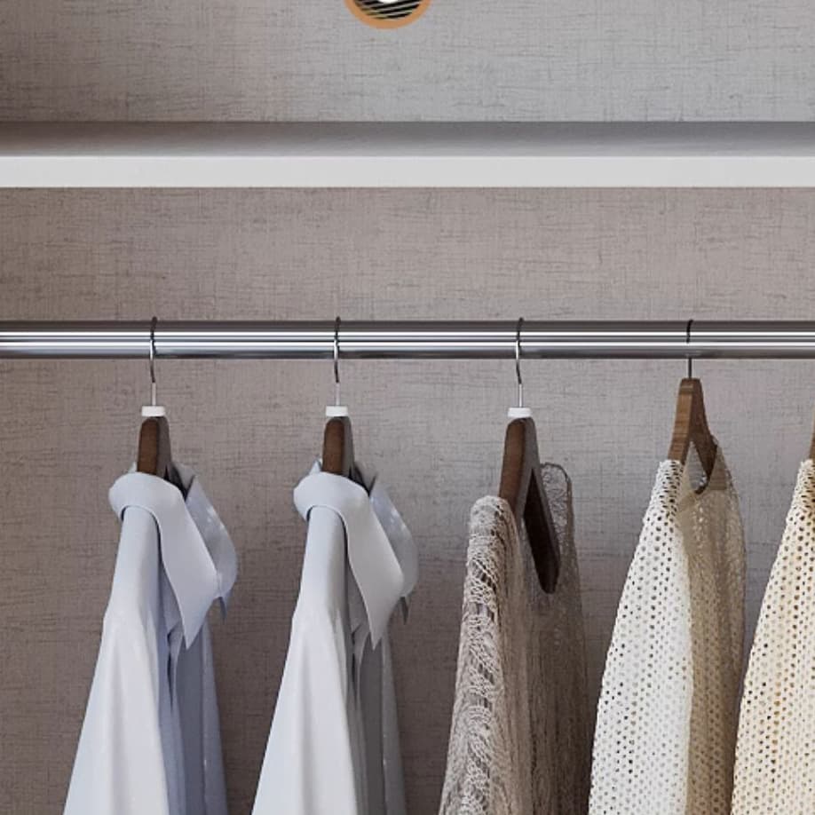 Fashionable Sliding Door Storage Wood Wardrobe with Metal Clothing Rod and Shelves in White Color thumbnail 8