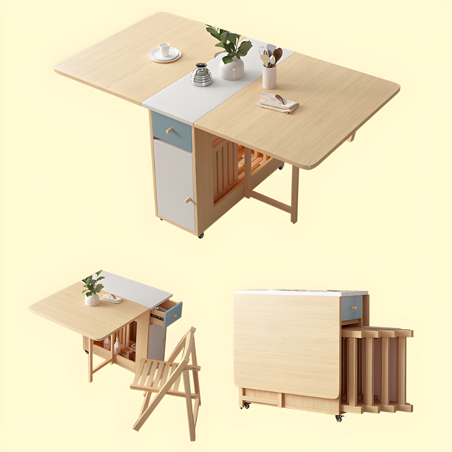 1/3/5/7 Pieces Modern Space-Saving Wood Multi Purpose Dining Set thumbnail 13