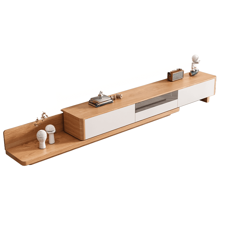 Art Deco Real Wood TV Stand with Shelf, 2 Drawers, Locker, and Cable Management thumbnail 3