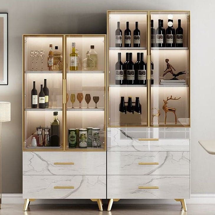 Modern-Style Glass Top Rectangular Accent Cabinet White.Drawer included, No Exterior Shelves