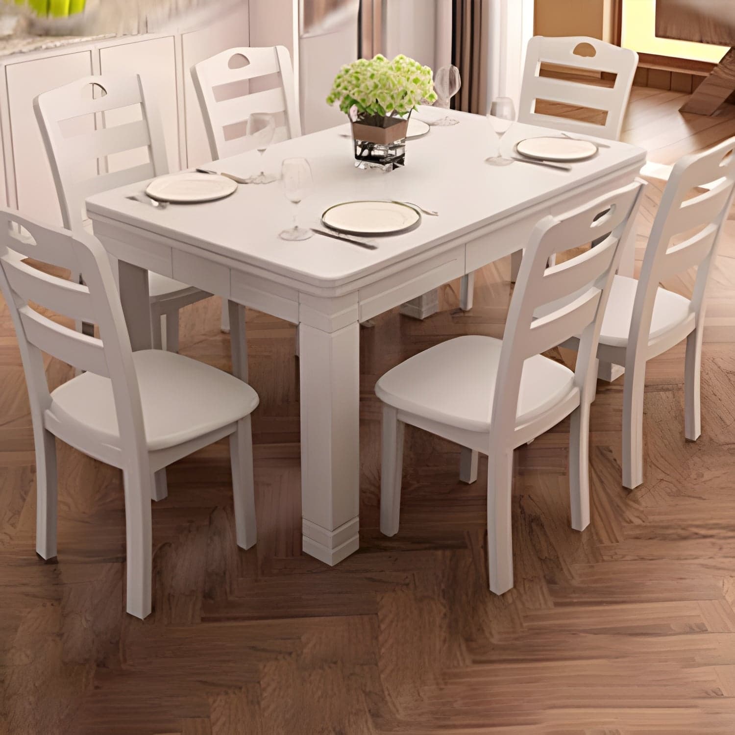 7-Piece Modern Wood Dining Set with Solid Wood Features and Seating for 6 thumbnail 4
