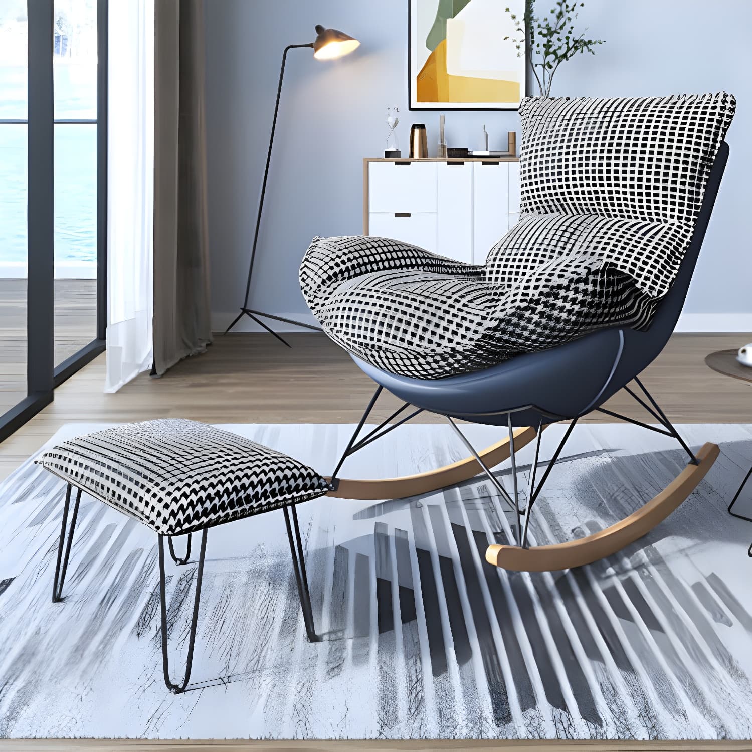 Contemporary Rocking Chair Solid Wood Rocker Chair with Removable Cushions thumbnail 3