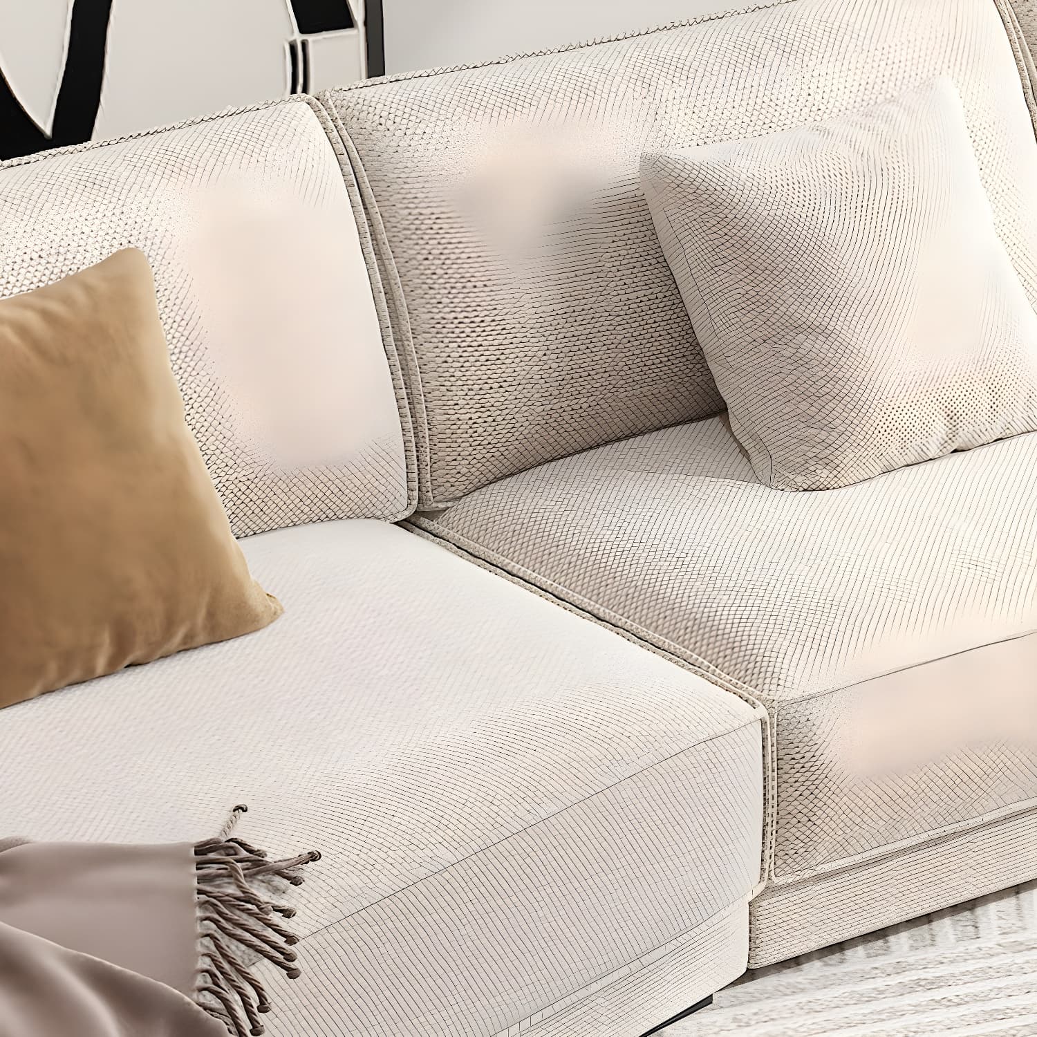 Modern Beige Linen L-Shape Sofa Chaise with Square Arm in Wood Frame thumbnail 4