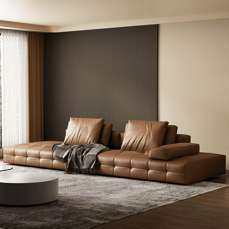 Tear Resistant Standard Sofa in Coffee Leather with 4 Pillows thumbnail 1