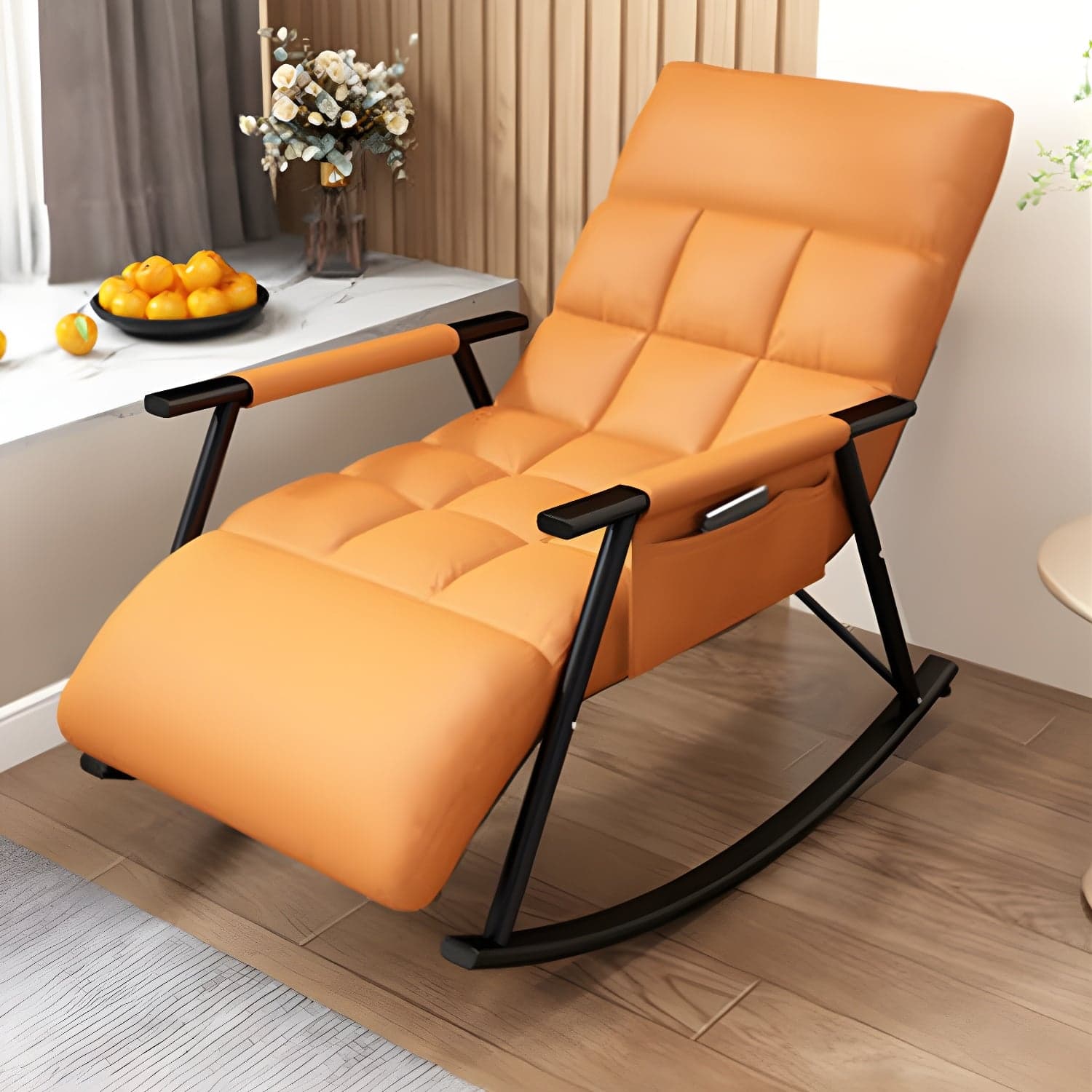 Modern Style Rocking Chair Faux Leather Upholstered Chair with Storage thumbnail 5