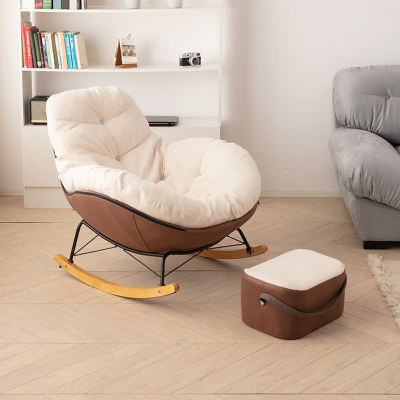 Natural Stationary Wingback Living Room Rocking Chair with Back thumbnail 6