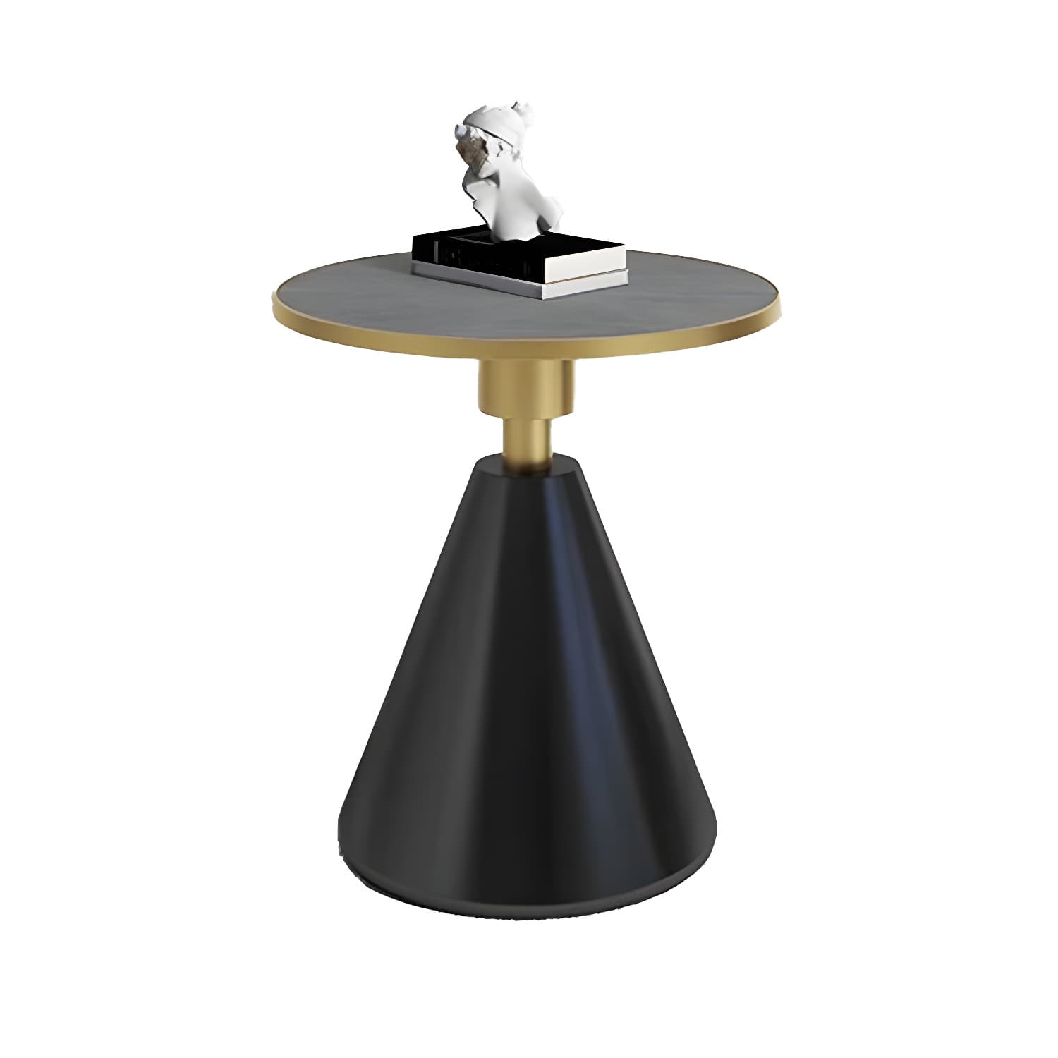 Round Stone Glam Coffee Table with Pedestal Iron Base and Built-in Storage thumbnail 7