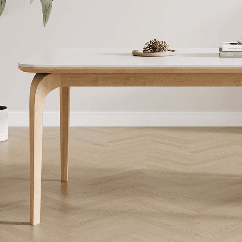 Dining Table Set with Slate Stone Fixed Table, Padded Chair Back for 6 People in White thumbnail 5