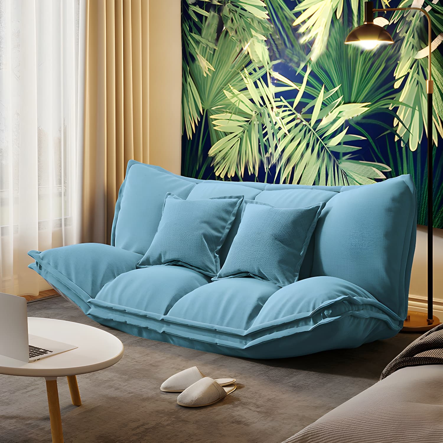 Modern Tight Back Convertible Sleeper Sofa Fabric Armless Solid Color Sofa thumbnail 1