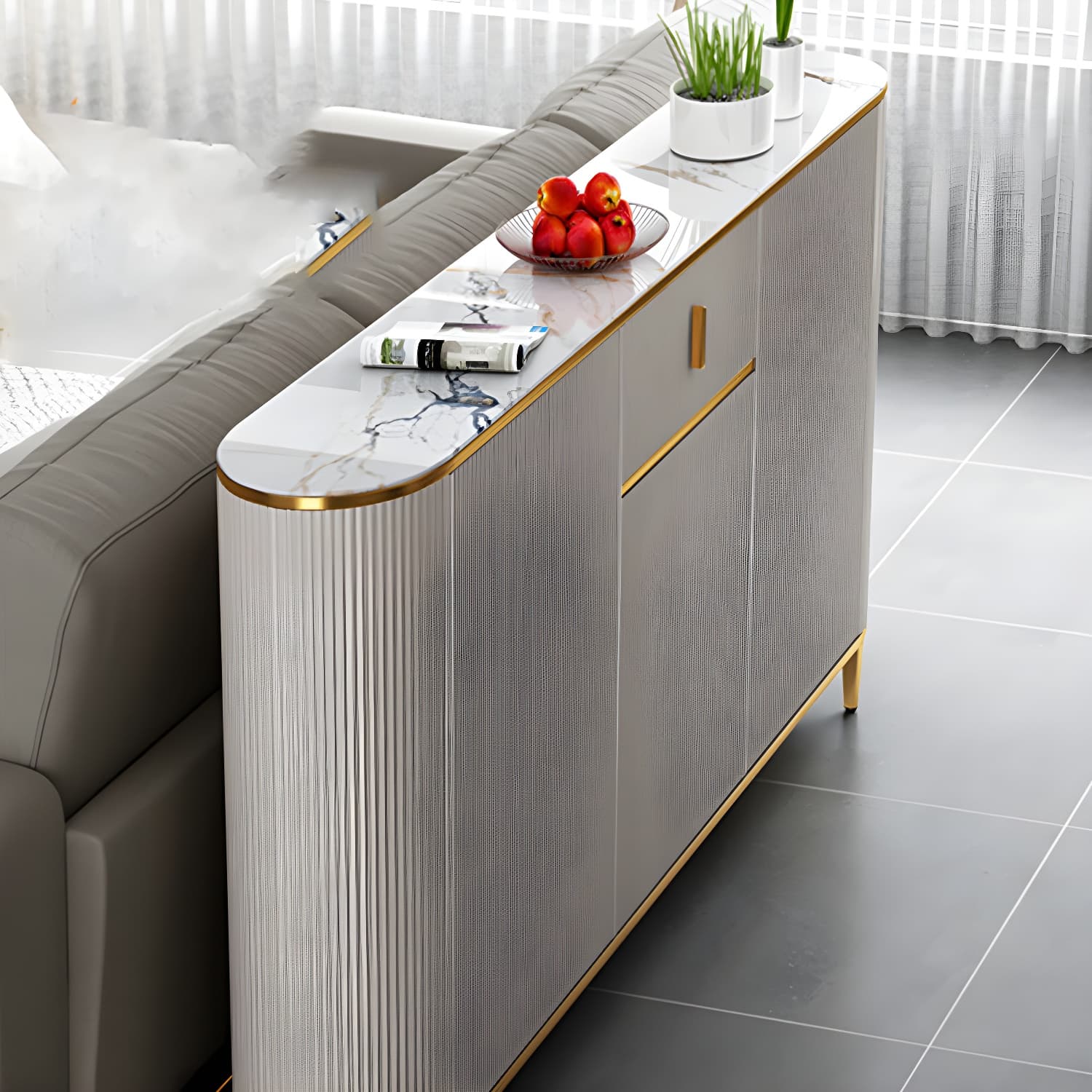 Glam Style Stone Top Sideboard Engineered Wood Side Board for Living Room thumbnail 7