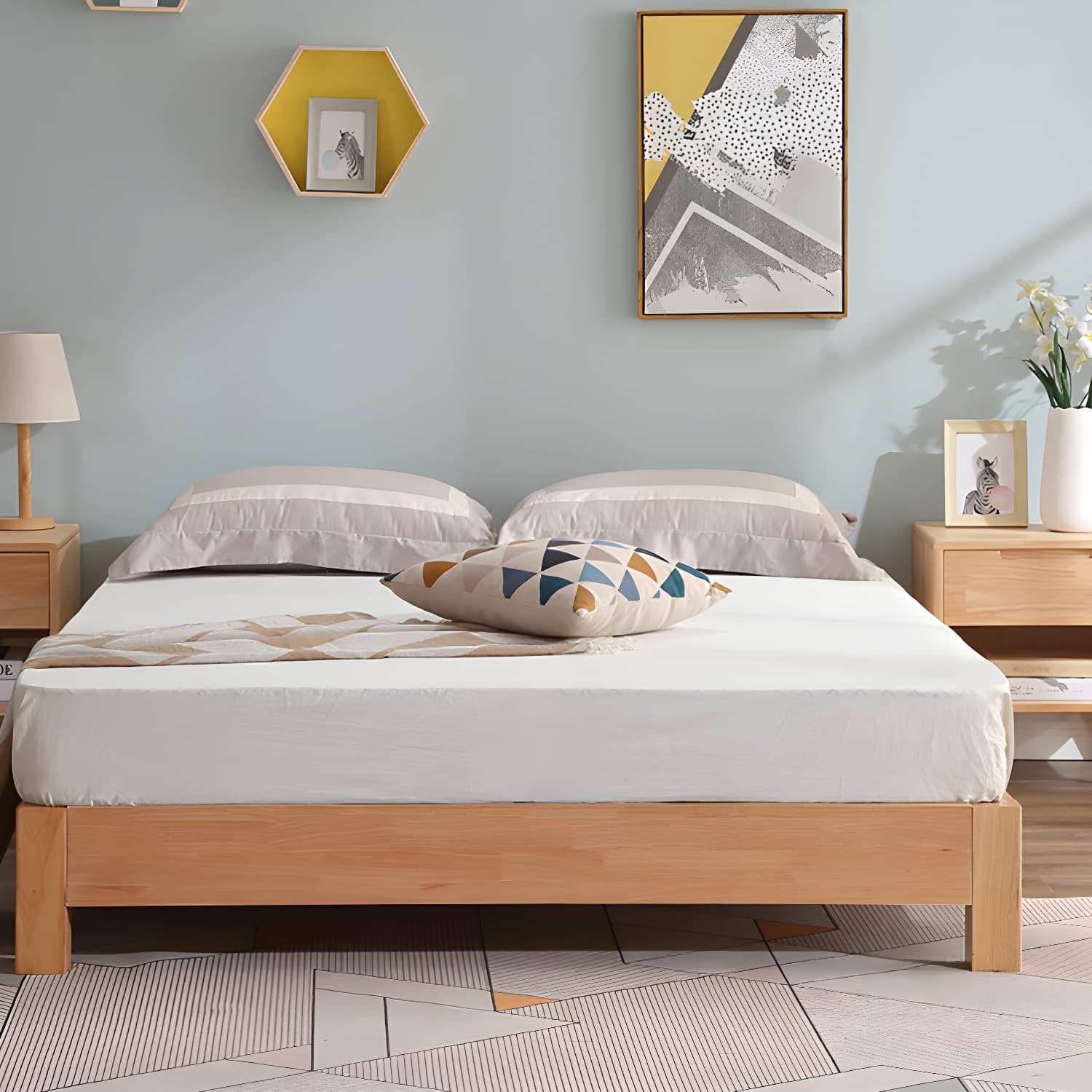 Solid Wood Standard Bed Contemporary Rubberwood Platform Bed with Legs thumbnail 8