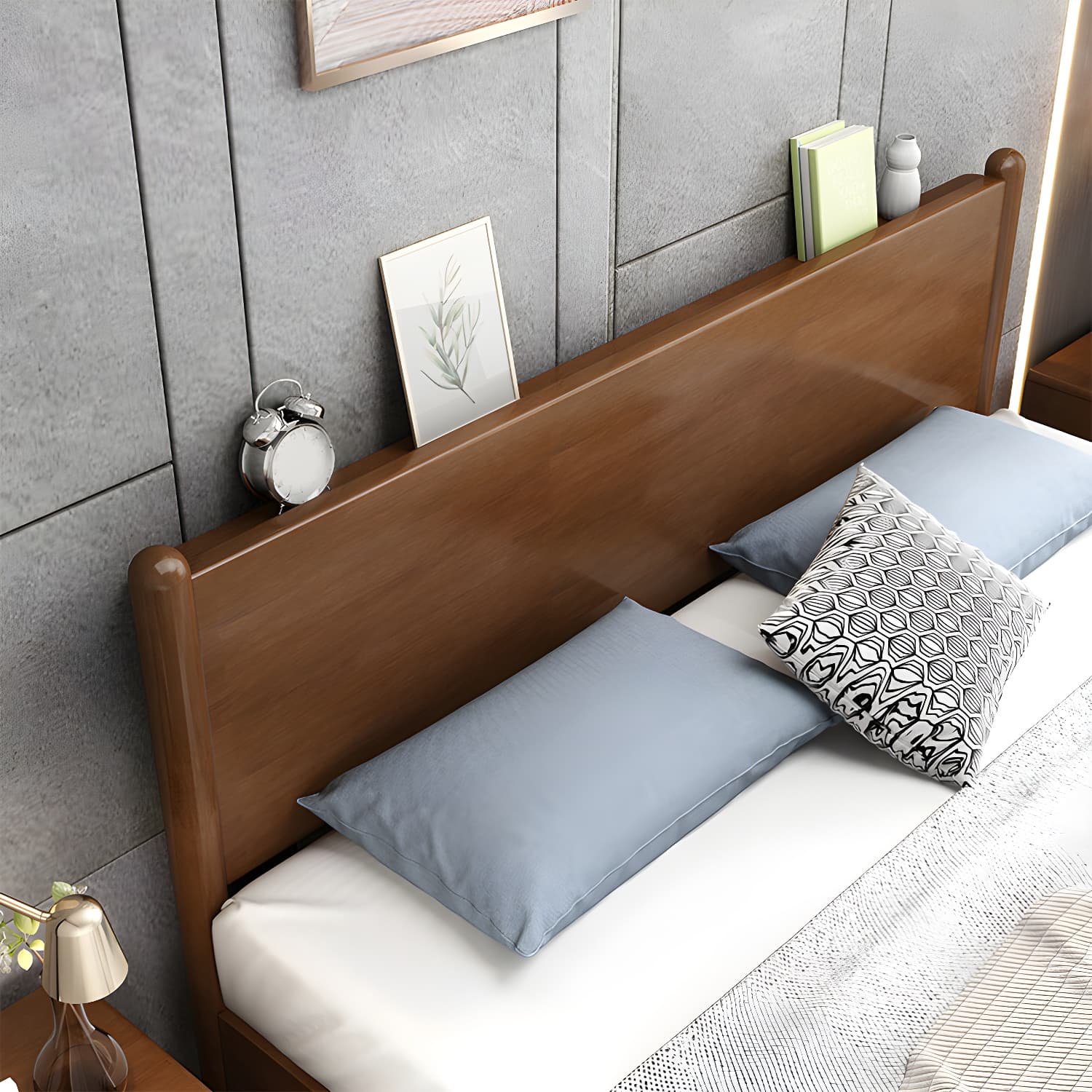 Northern European Solid Wood Bed Frame Mattress Included Panel Bed with Headboard thumbnail 9