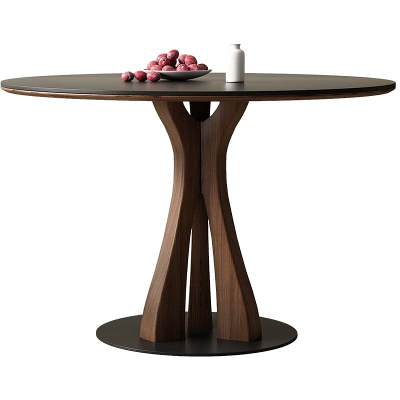 Round Modern Stone Top Dining Table with Solid Wood Pedestal Base thumbnail 2
