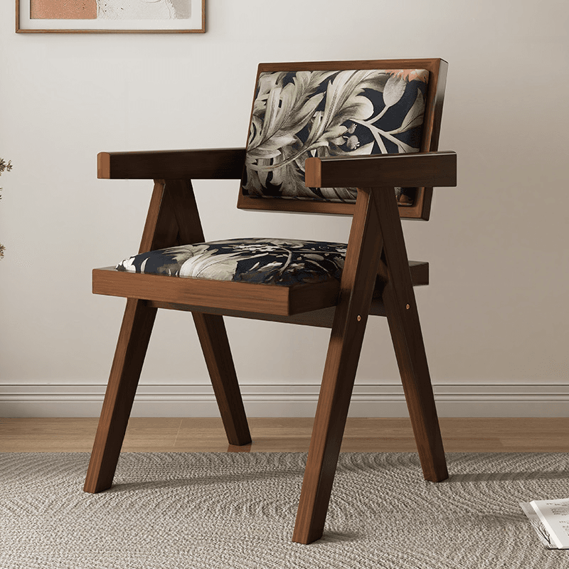 Modish Arm Chair with Ventilated Back, Padded Upholstery, Arms, and Natural Wood Legs thumbnail 2
