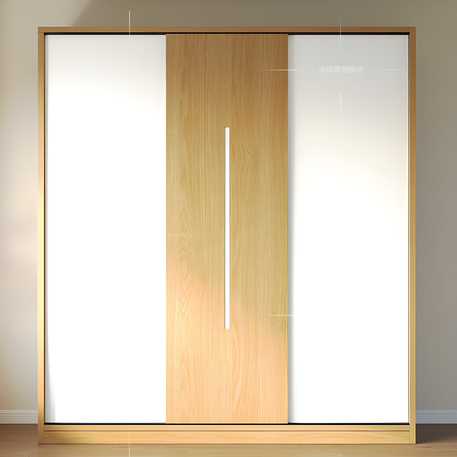 Natural Color Minimalist Cabinet Armoire with Soft Close Drawer, Soft Close Door & Interior Shelves thumbnail 3