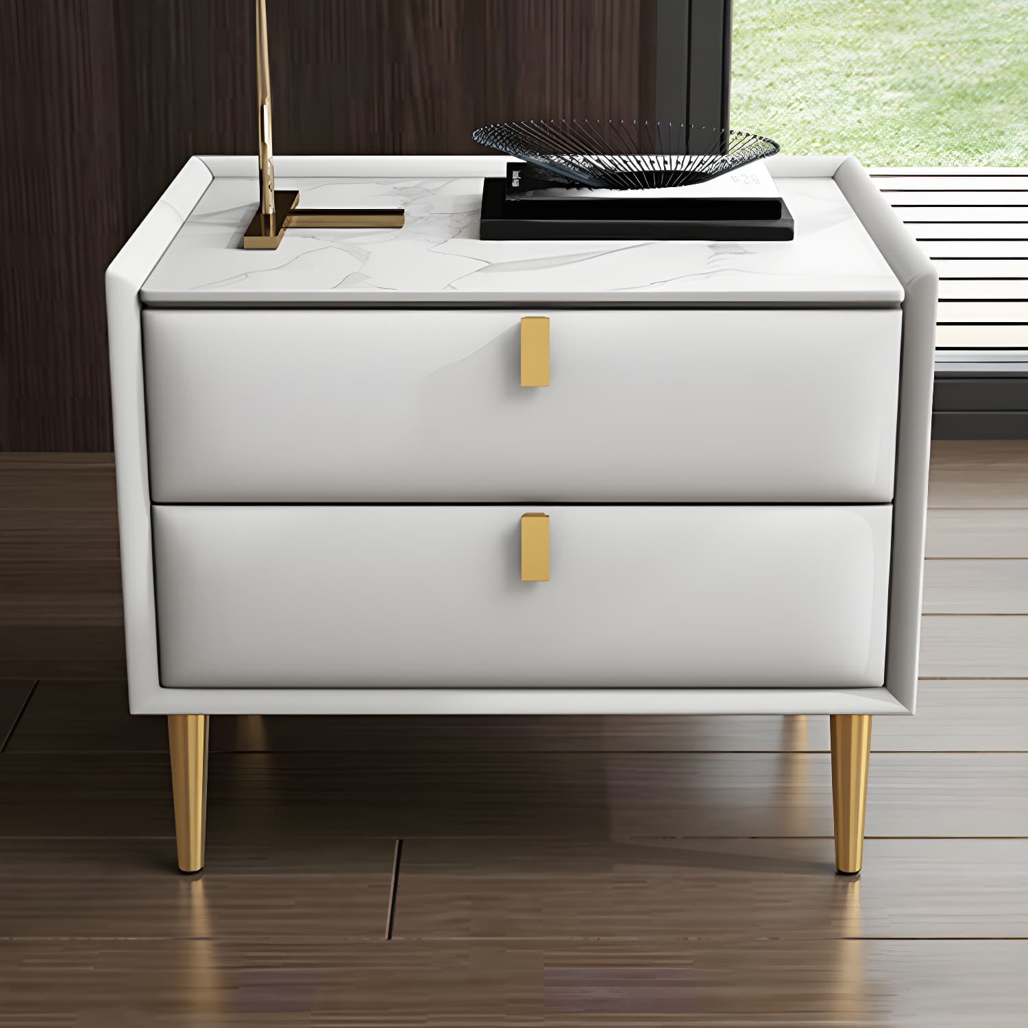 Solid Wood Bedside Table, Modern 2 - Drawer Stone Top Nightstand thumbnail 12
