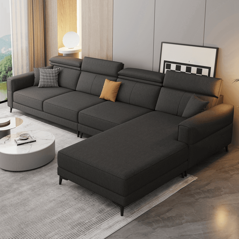 3 Pc Contemporary Modern L-Shape Sofa Chaise in Grey/Cream with Square Arm & Cushion Back thumbnail 16