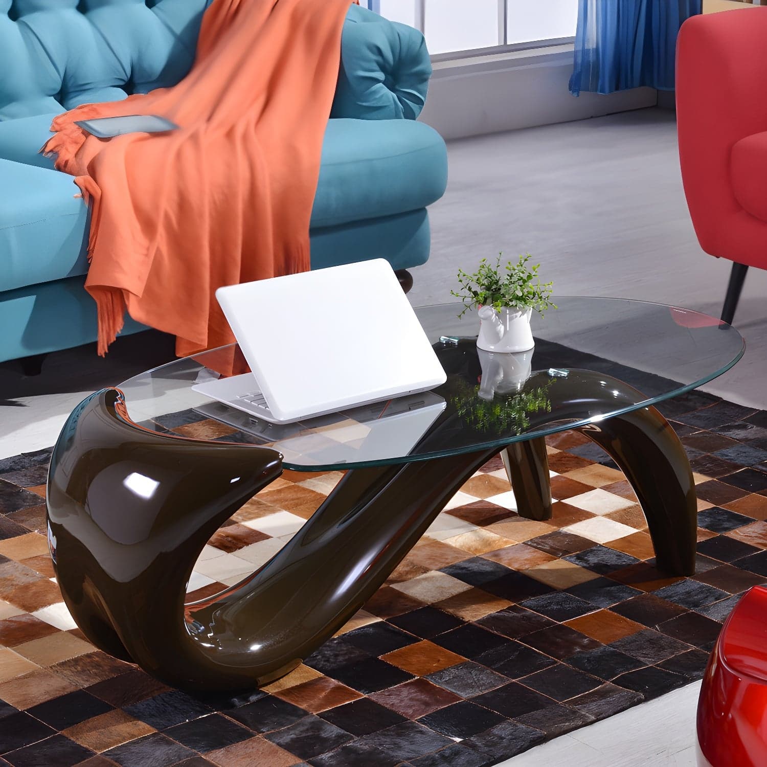 Abstract Coffee Table Contemporary Glass 15.7" Cocktail Table thumbnail 3