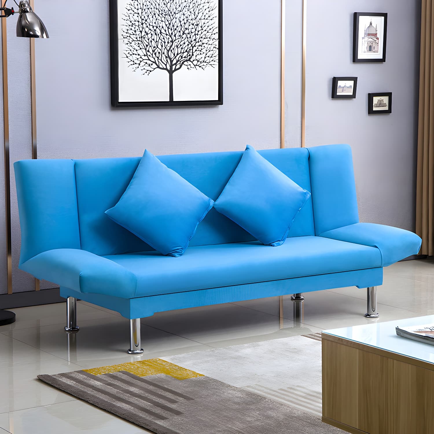 Silver Transitional Modern Tight Back Sofa Bed 29.53"High Armless Sofa Bed thumbnail 31