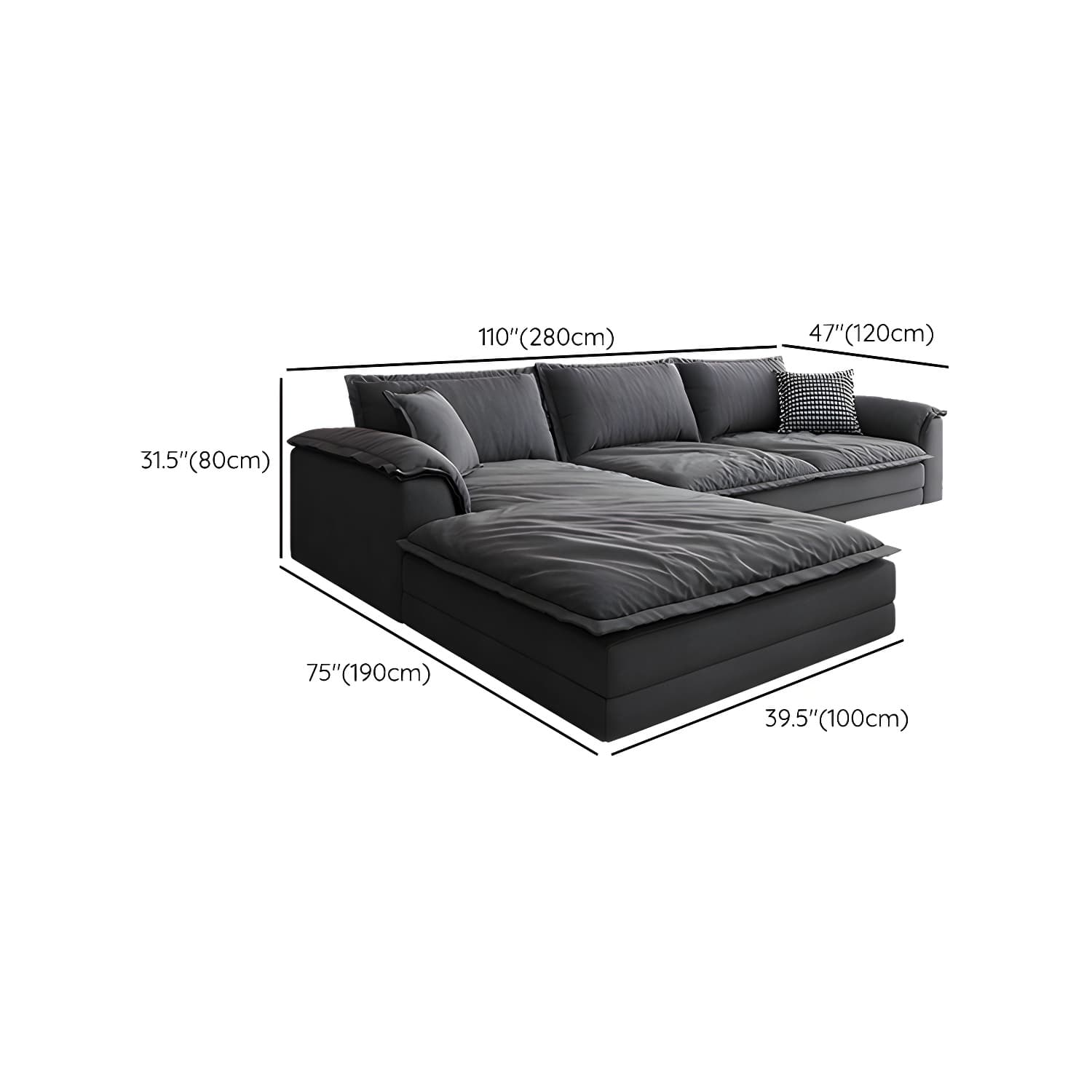 Modern Gray Abrasive Cloth Upholstered Stationary Sectional Sofa with Wood Frame thumbnail 15