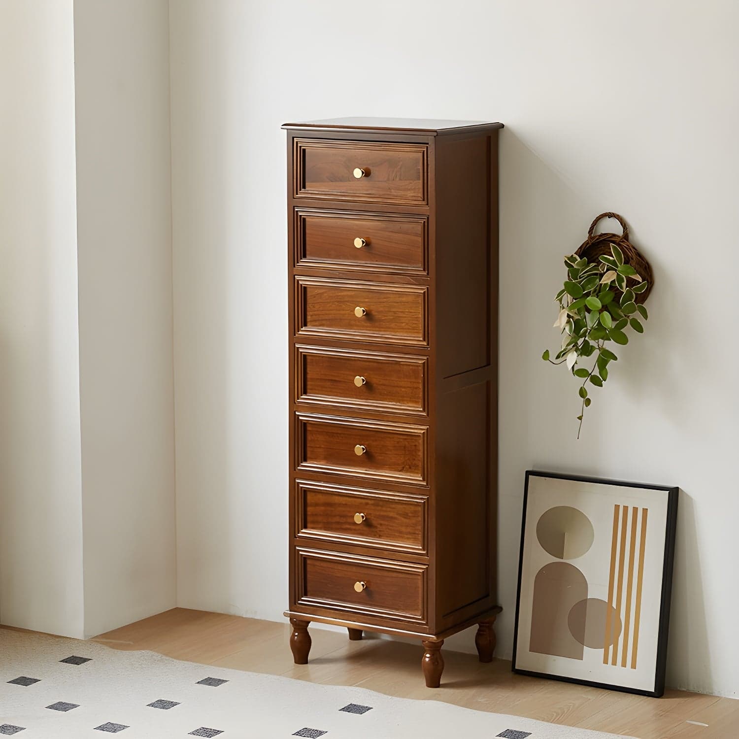18 inch Rectangle Accent Cabinet with Drawers and Turned Legs, Solid Wood thumbnail 2