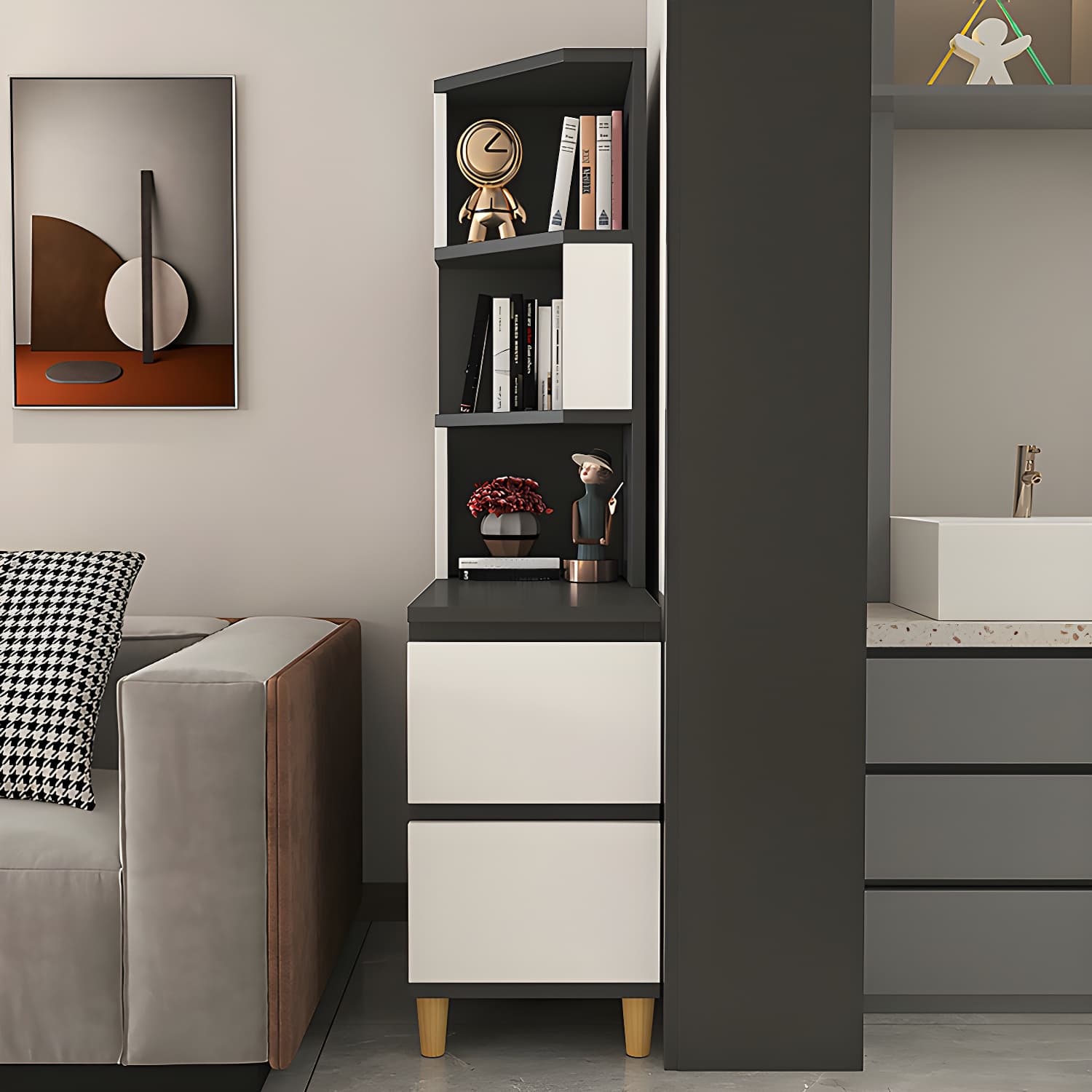 31" Wide Contemporary Corner 2 - Drawer Accent Chest with Shelves thumbnail 4
