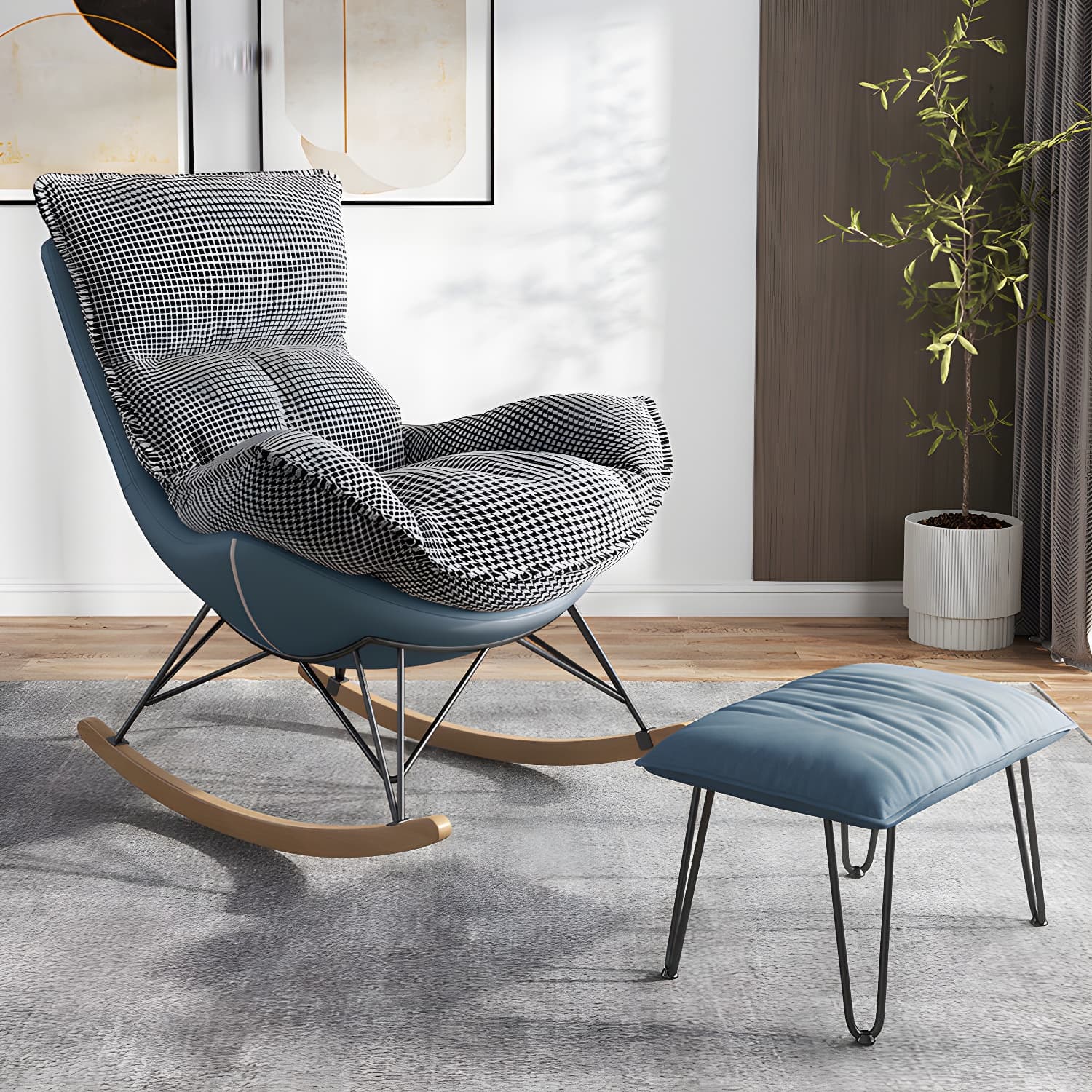 Contemporary Rocking Chair Faux Leather Waterproof Glider Chair with Removable Cushions thumbnail 3