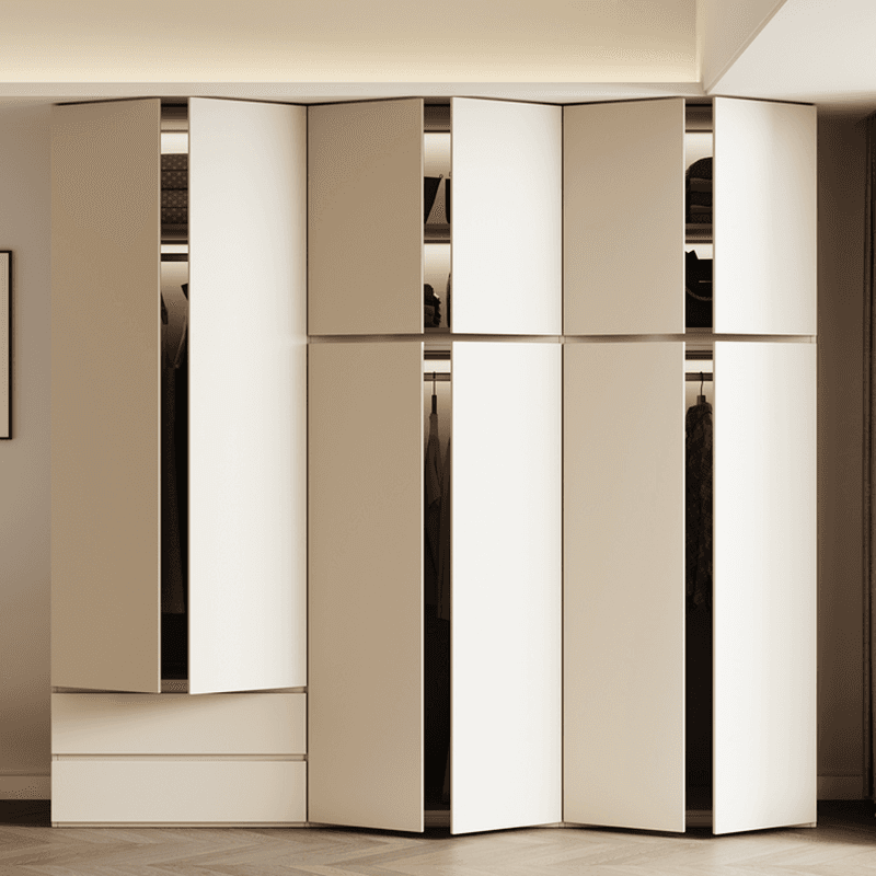 Cream Modern Wood Wardrobe Armoire with Soft Close Drawer and Door, Interior Shelves, and Hanging Rod