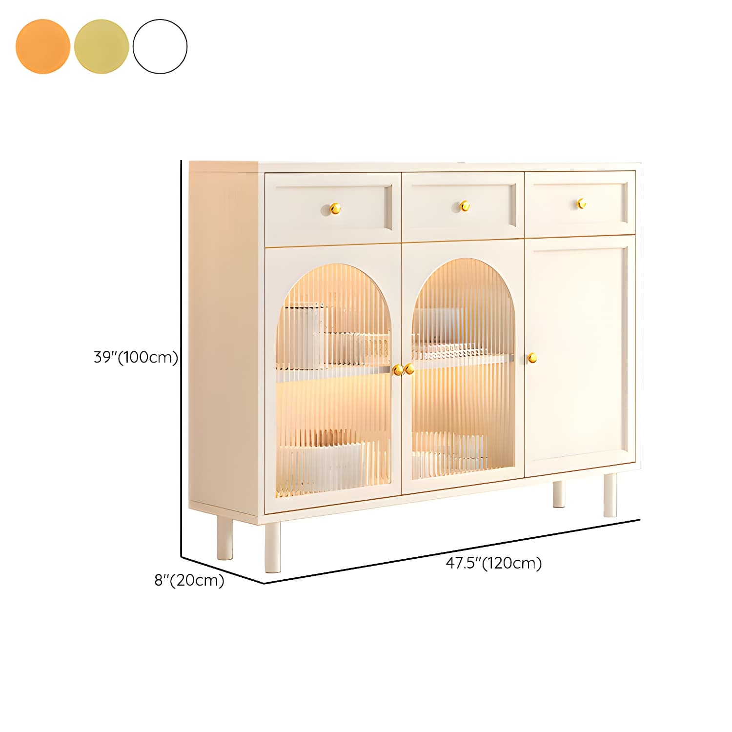Scandinavian Wood Buffet Sideboard with Stone Countertop and Glass Doors thumbnail 21
