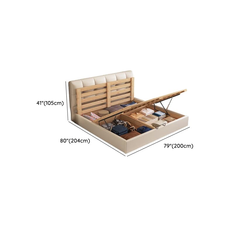 Cream Solid Color Stitch-tufted Storage Platform Bed/Storage Panel Bed with Sponge Filling Headboard Panel, 3 Storage Boxes Included/Not Included thumbnail 13