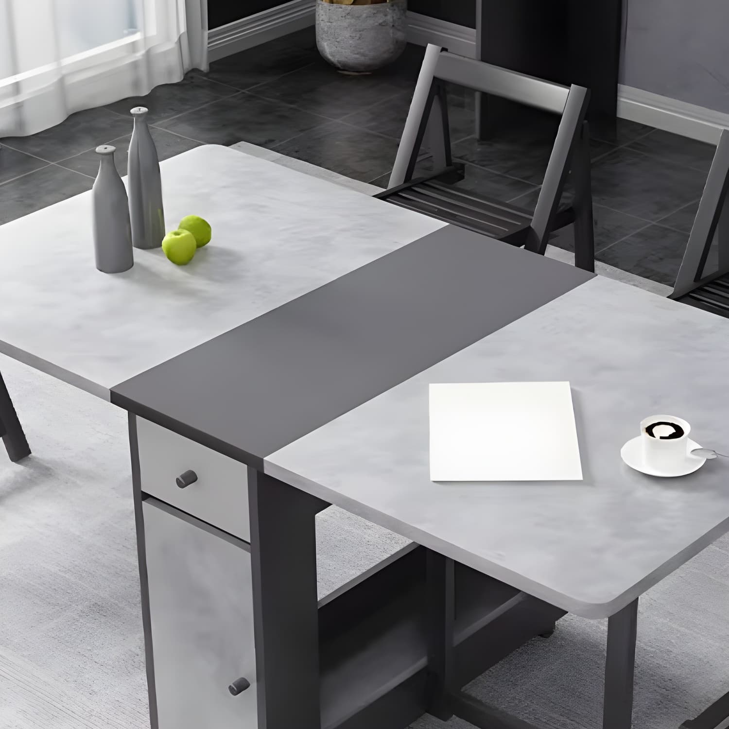 1/3/5 Piece Rectangle Shape Dining Room Furniture Set in Gray and Black thumbnail 8