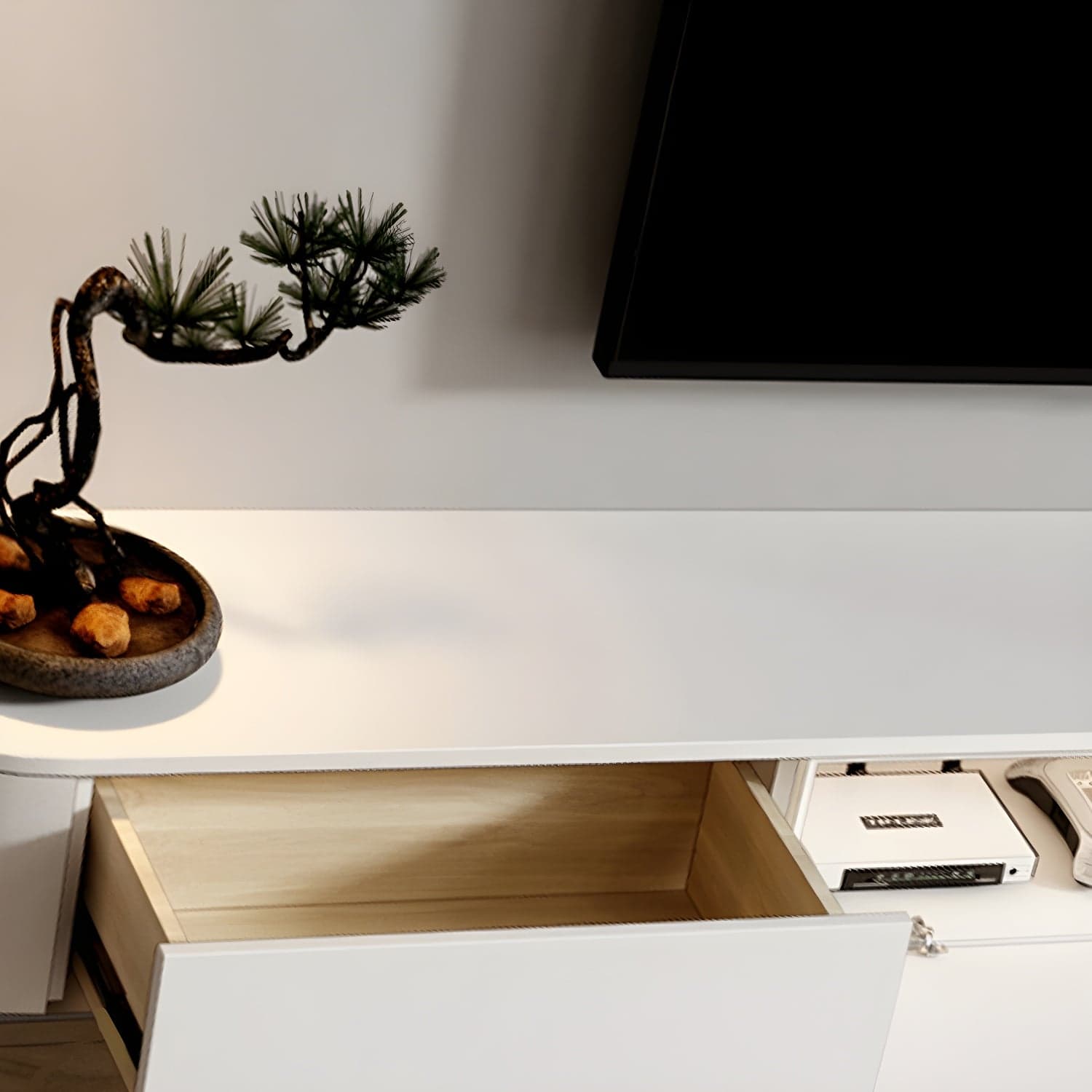 Modern White TV Media Stand Floating TV Stand Console with Drawers for Living Room thumbnail 8