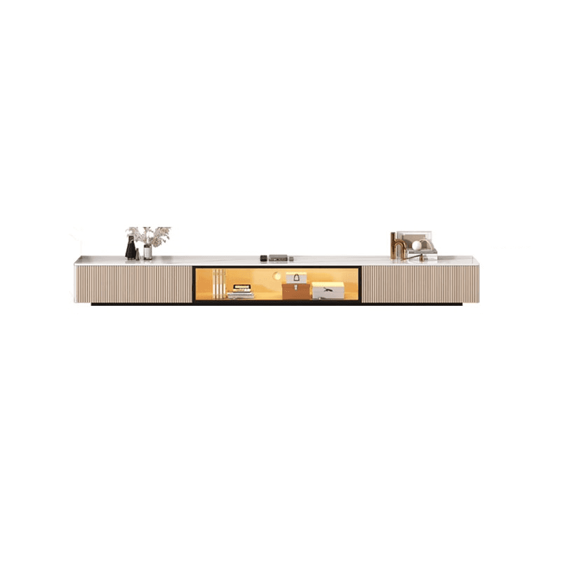 Art Deco Sintered Stone Rectangular TV Stand with 2 Drawers, Hutch, Cable Management, and Light thumbnail 9