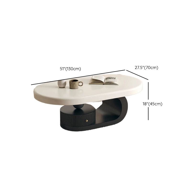 Minimalist Oval Wooden Coffee Table with 1 Shelf and White Top thumbnail 17