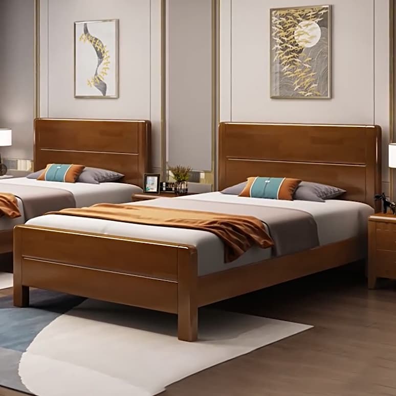 Traditional Brown Wood Panel Bed with Headboard Included and Footboard thumbnail 4