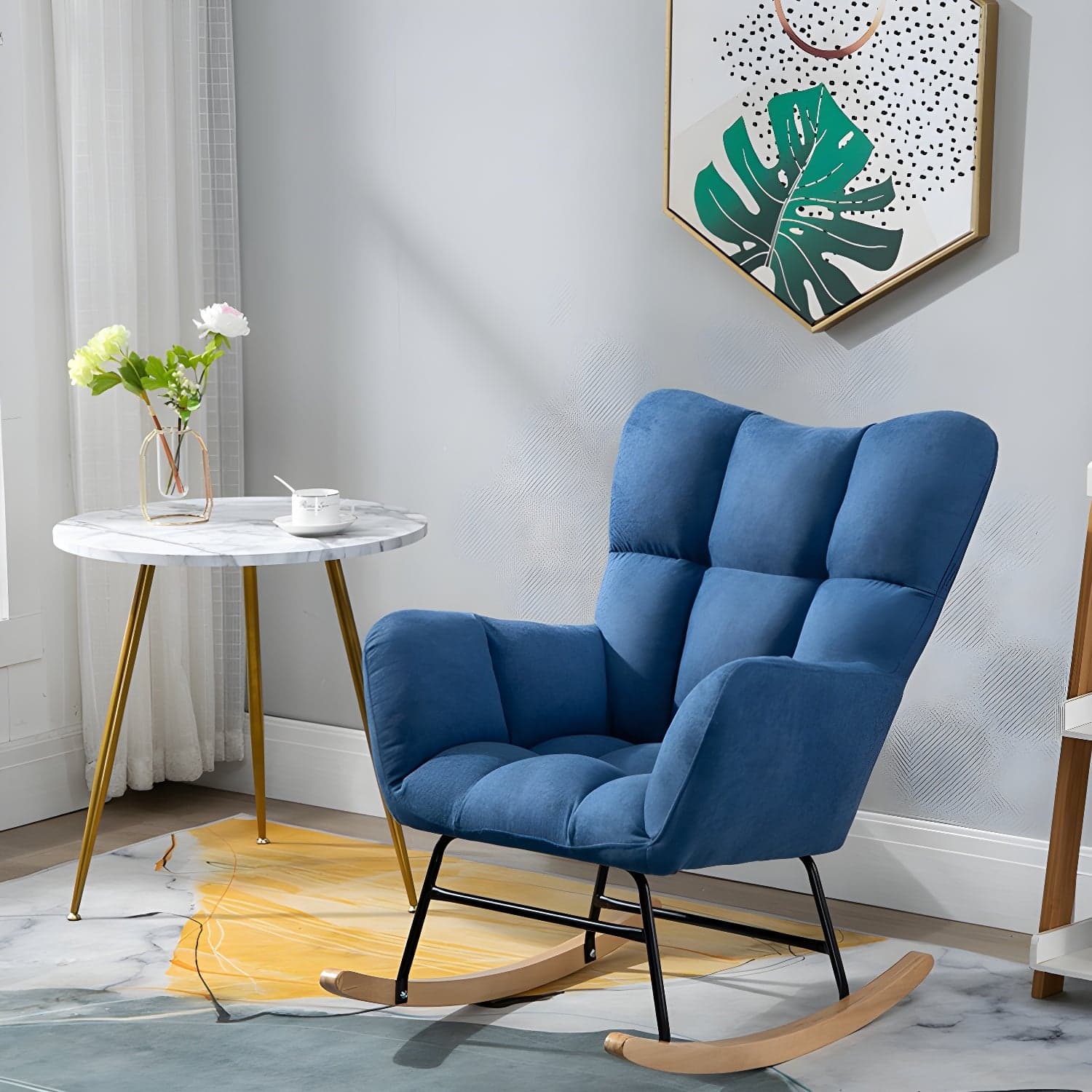 Modern Upholstered Rocking Chair Wingback Rocker Chair for Living Room thumbnail 2
