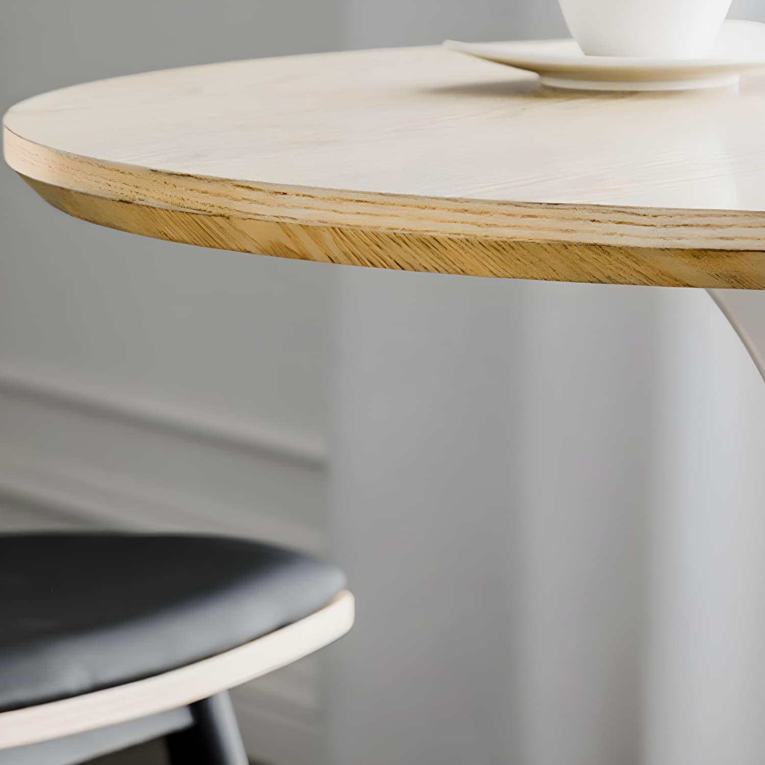 Scandinavian Standard Height Round Wood-Top Dining Table, Metal Tulip Base, Simple Assembly thumbnail 10